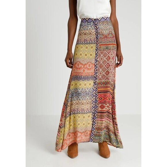 Desigual Patchwork Paisley Colourful Button front Maxi Skirt - Picture 1 of 7
